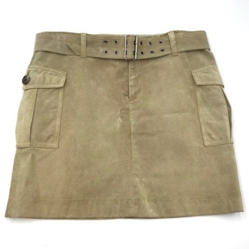 RALPH LAUREN Leather Taupe Skirt with Belt